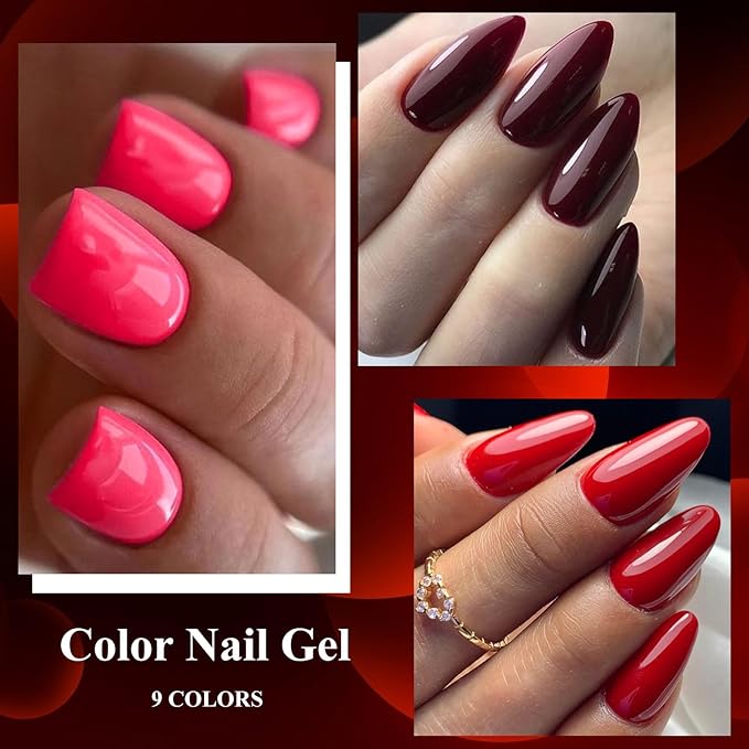 MEET ACROSS 9 Colors Gel Nail Polish + 3PCS Function Gel Nail Polish Kit,Fashion Nail Art Set Design Gifts for Women Manicure Salon (SET19, 12pcs)