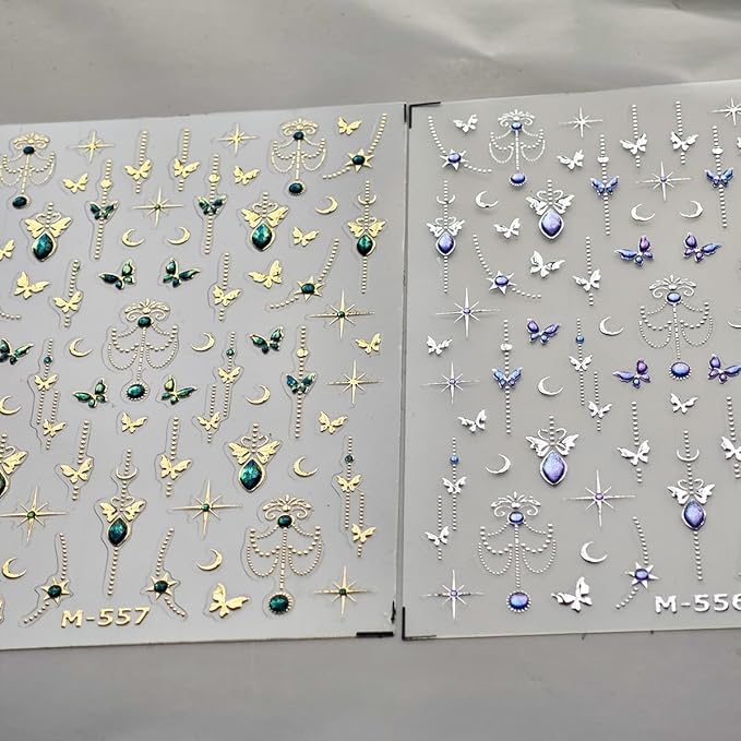 Butterfly Nail Stickers Gold Silver Nail Art Decals with Jelly Design 5D Embossed Self Adhesive Spring Summer Nails Art Sticker Manicure Supply for Women Girls Kid Nails Decoration Accessories