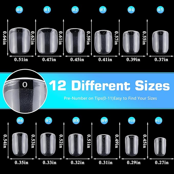 240pc Square Gel Nail Tips Short Fake Nails Clear Press on Nails Acrylic Nails Tips, 12 Size XS Full Cover Nail tips Square Soft Gel Nail Tips False Nails Extension Artificial Fingernail