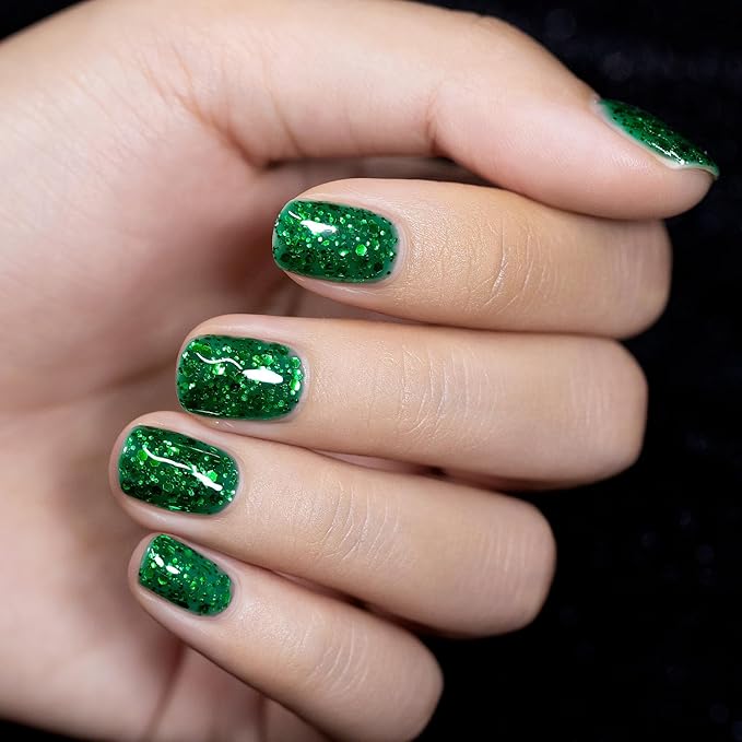 RARJSM Green Glitter Gel Nail Polish Diamond Mermaid Green Sparkly Chunky Shimmer Pigments Nail Gel Polish Soak off L e d U V Curing Required for Nail Art Salon Fall Winter Christmas Manicure 15ml