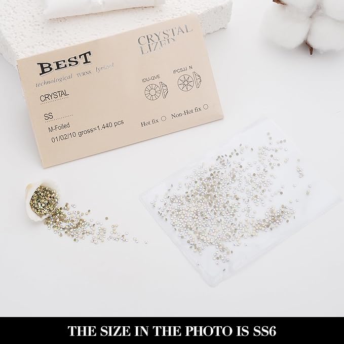 Novani Crystal AB Rhinestones 1440pcs Flat Back Round Rhinestone Style 2088 Sparkly Crystal Gemstones for Nail Art and Crafting SS6,1.9-2.0mm