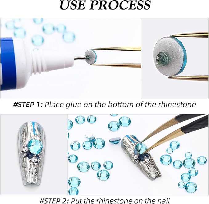 Aquamarine Flatback Rhinestones, Glass Rhinestones for Nail Art and Craft, Glue Fix, Loose Crystal Gemstones(Aquamarine, SS4, 2880pcs, 1.5-1.7mm)