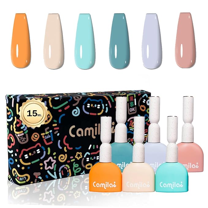 CAMILA ¿ 6pcs 15ml Gel Polish Set Red Pink Nude Green Yellow Gel Nail Polish Kit Soak Off Gel Polish Manicure Salon For Women M Set