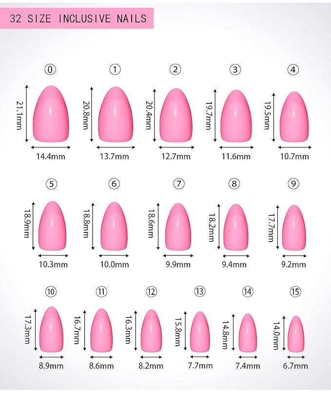 Press On Nails Short Almond Red Nails with Glossy French Tips in a Matte Finish 16 Sizes - 32 Nail Kit with Glue