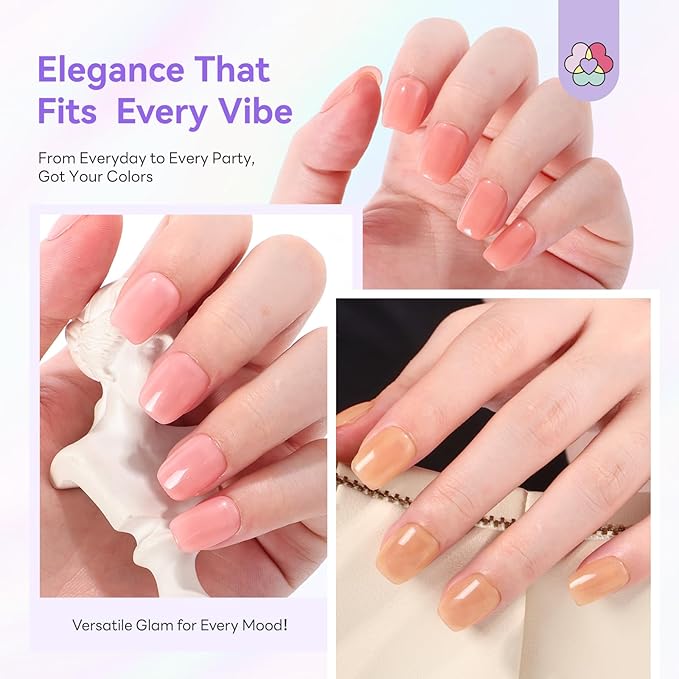 SAVILAND Jelly Nail Polish Set: 12 Colors Natural Nudes Pink Nail Sheer White Polish Air Quick Dry Fingernail Polish 12-Free Nail Lacquer DIY At Home Manicure Gift for Girls Women Christmas