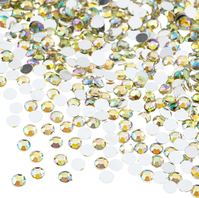 John Bead 2000 Pieces 4mm (SS16), Yellow AB, Acrylic Round Flat Back Rhinestones for Jewelry Making, DIY Crafts, Nail Art, Face Makeup, Clothes