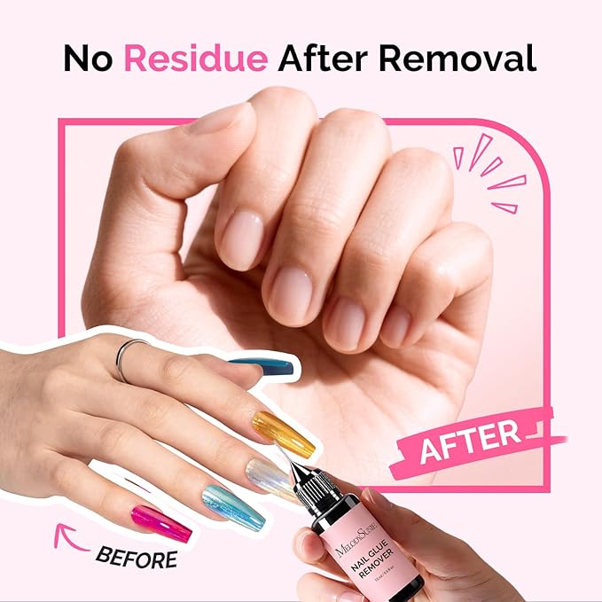 MelodySusie 2PCS Nail Glue Remover for Press on Nails, Acetone Free Nail Polish Remover Multi-Functional Liquid for Removing Glue from Nail Tips Full Cover Nails for Home and Salon Use