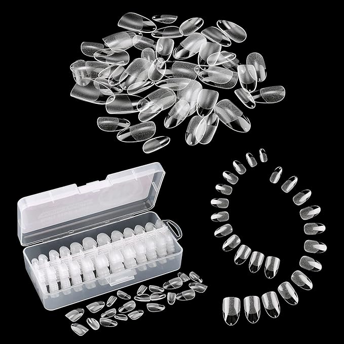 AIMEILI False Nail Tips 432PCS Short Almond Round Full Cover Nail Tips for Soak Off Nail Extension, Acrylic False Press on Nails with Box for Nail Art Salon and Home DIY, 10 Sizes