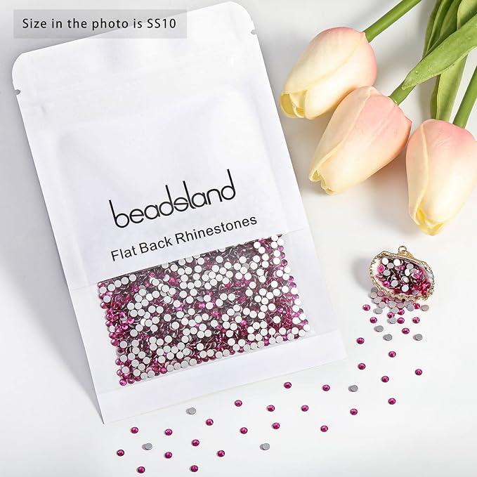 Beadsland 1440pcs Flat Back Crystal Rhinestones Round Gems for Nail Art and Craft Glue Fix, Fuchsia,SS10,2.7-2.9mm
