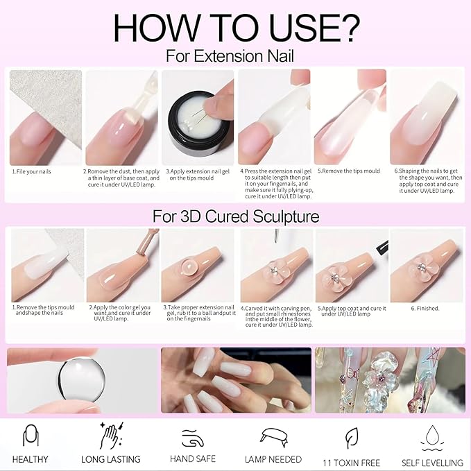 Clear and White Solid Builder Gel for Nails- Non-Stick Hand 3D Sculpting Extension Gel for Nail Art Carving Sculpting Patterns Nail Art Decoration DIY, 30g
