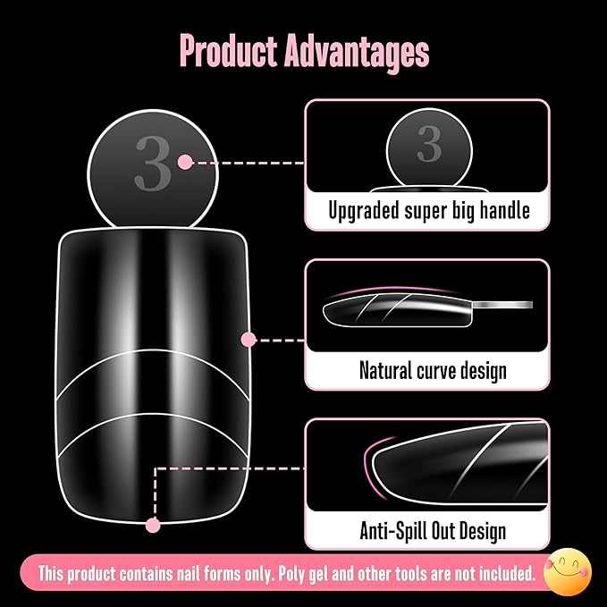 NOVO OVO Upgrade Toe Dual Nail Forms for Poly Gel with Inner French Tips Auxiliary Line for Toenail Extension, Square Soft Gel Nail Extension, Full Cover Molds for Pedicure DIY x 15 Sizes 270 pcs