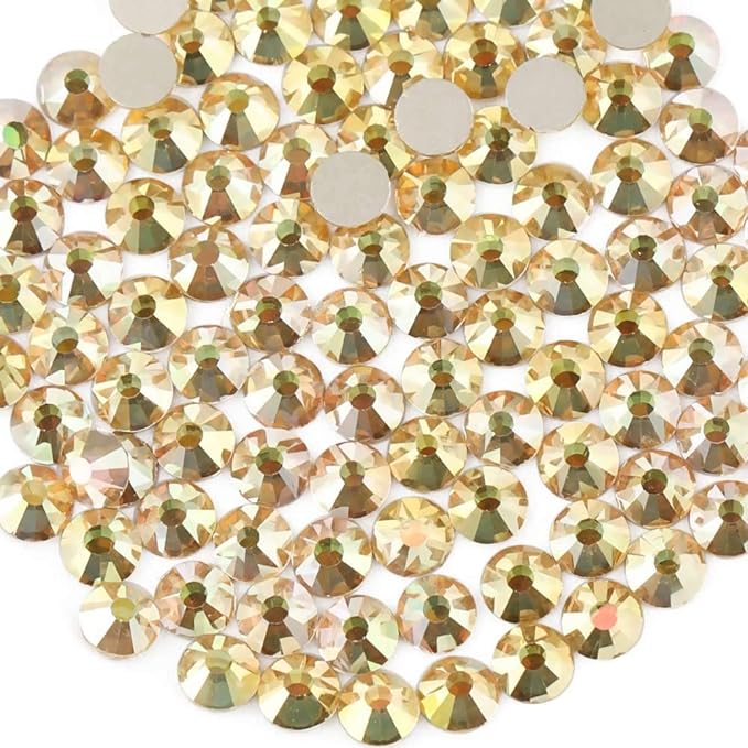 beadsland Flat Back Crystal Rhinestones Round Gems, Metal Sunlight (3.8-4.0mm) SS16/1440pcs