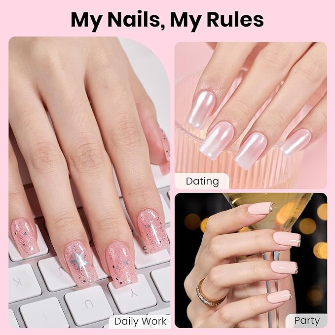 Beetles Gel Nail Kit Flat-X, Square Short, 320pcs 16 Sizes Nail tips, with 15g Nail Glue Gel Hands-Free, 7.5ml Base Gel & Top Coat, Mini Lamp, for Acrylic Press On Nail, Extension DIY Set at Home