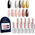 modelones Hema-free Gel Nail Polish Set 15ML 12Pcs,Black Gold White Gel Polish Kit Soak Off Gel Polish Set Manicure Nail Art Salon Home