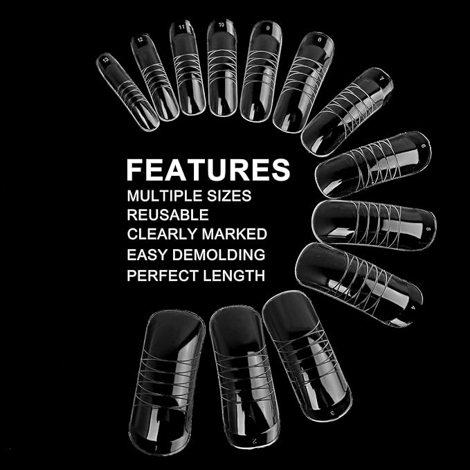 140Pcs Dual Nail Forms,Upturned Extension Poly nail gel Nail Forms Full Cover Reusable Nail Molds 14 Sizes for Nail Art Design Salon&DIY