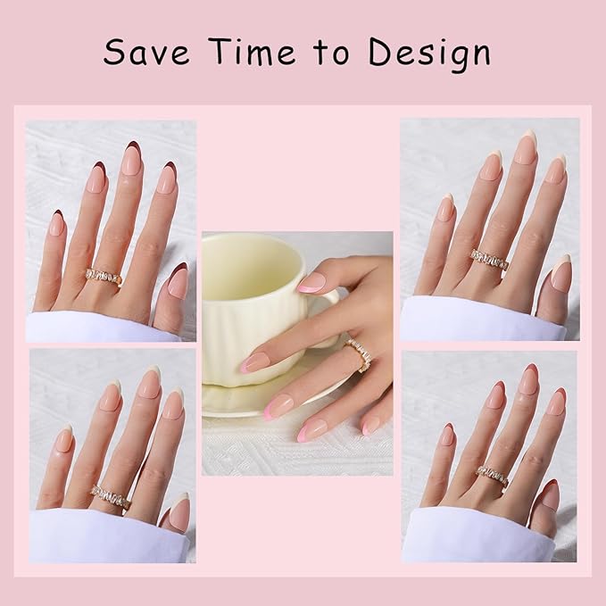 Skin Tones Almond French Tip Press on Nails, 150pcs Square Soft Short Press on Nails in 15Sizes, Pre-lasting Acrylic Gel Nail Tips, No Need to File Fake False Nail Tips Extension for Women Nails