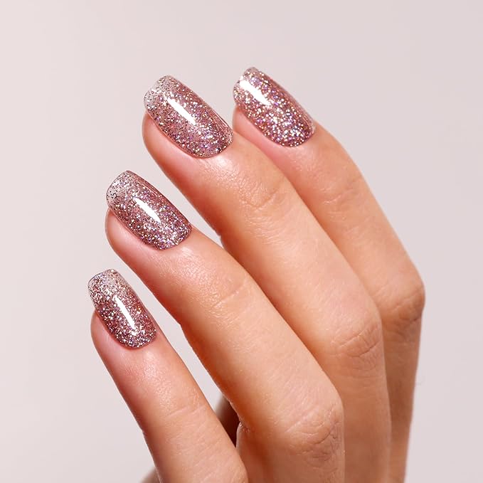 Rose Gold Iridescent Glitter Gel Nail Polish - Sparkle Shimmer Autumn Winter Rainbow Soak off LED UV Gel Nail Polish for Art DIY Manicure 15ML