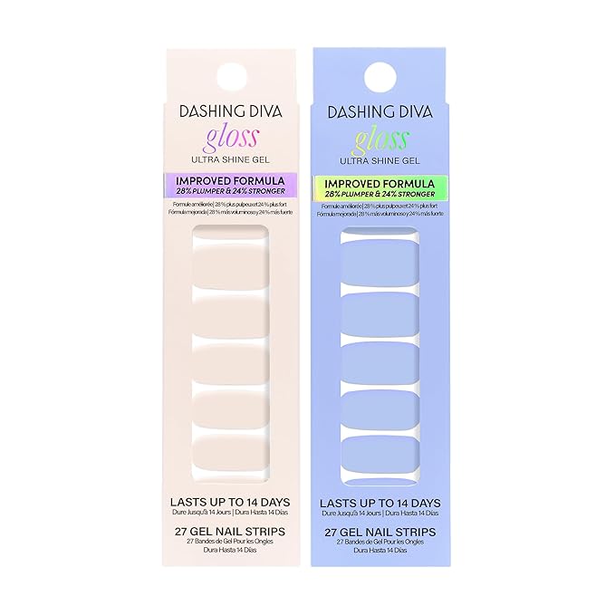 Dashing Diva Gloss Nail Strips Bundle - The Blue Sky Collection - Birdie & Parfait - UV Free, Chip Resistant, Long Lasting Gel Stickers - Contains 2 Sets