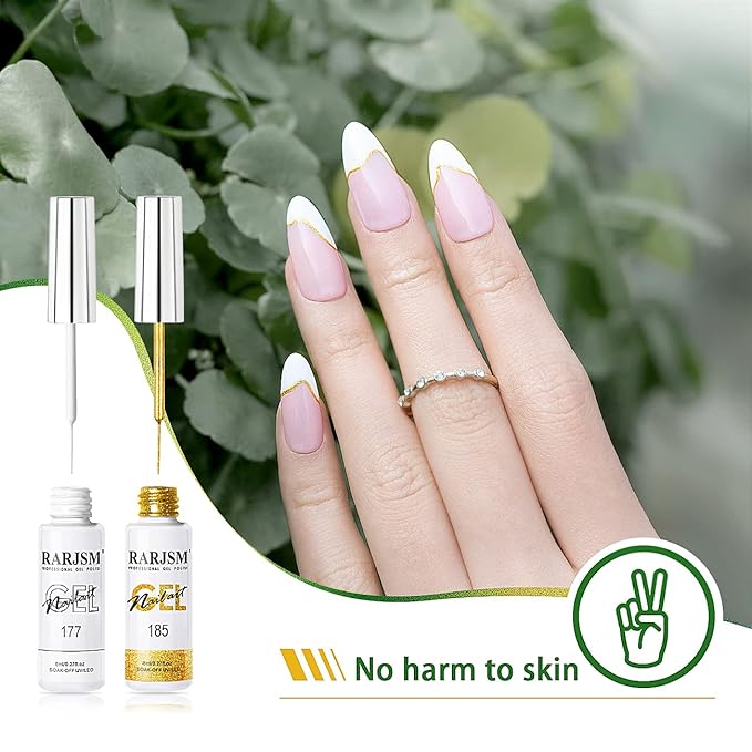 RARJSM Painting Drawing Liner Pen Gel Nail Polish Set,Silver Gold Glitter Dark Green Red White Nail Art Design UV Led Gel Polish Kit,DIY 3D GelNail Paint Pull Line Pen Tool for Nails Manicure