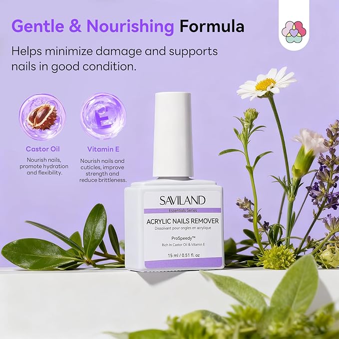 SAVILAND Acrylic Nail Remover Kit 2 Pcs: Powerful Rapid Dissolution Acrylic Remover with Cuticle Oil & Nail File Tools, No Soaking No Wrapping, Gentle Professional Set for Home Use