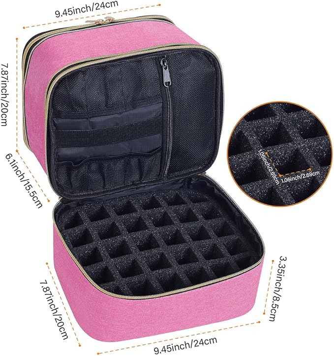 Nail Polish Organizer, Handheld Double Layer Nail Polish Storage with Adjustable Dividers, Holds 30 Bottles (15ml/0.5 fl.oz) for Nail Polish Lamp Manicure Tools and Essential Oil, Wine