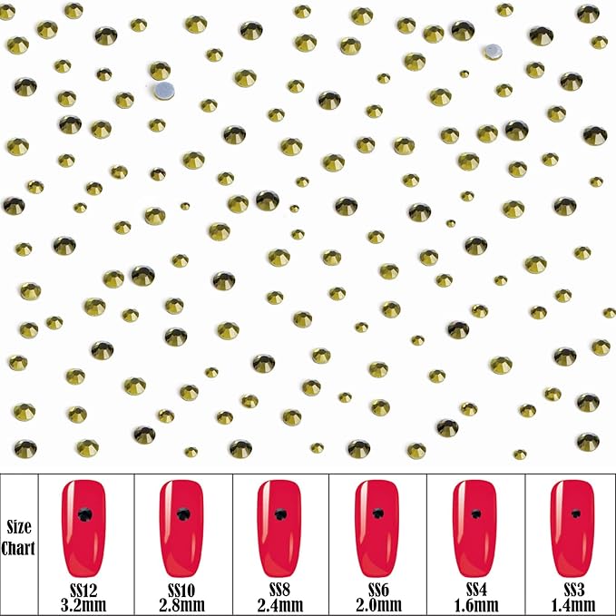 8000pcs Hotfix Rhinestones Flatback,Rhinestones for Crafts Clothes Mixed 6 Sizes, Hotfix Crystals with Wax Pencil Kit, SS3-SS12,Olivine