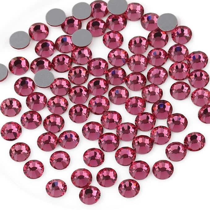 Beadsland Flat Back Crystal Rhinestones Round Gems for Nail Art and Craft Glue Fix, Rose, 8.3-8.6mm, SS40/144pcs