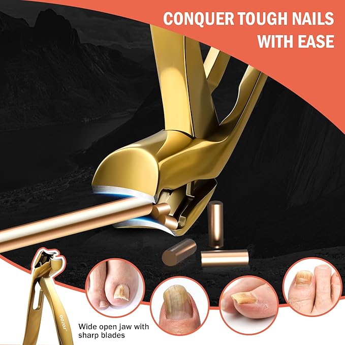 BEZOX Toe Nail Clippers for Seniors Long Handle - Toenails Clipper for Thick Nails, Fingernail Clipper for Men and Women - Golden