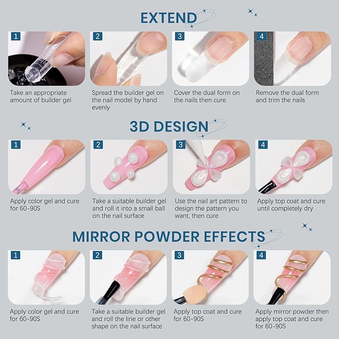 Clear and Pearl White Nail Extension Gel 3D Nail Art Sculpture Hard Gel with Silicone Pen for Carving Patterns Decoration Home Manicure DIY for Women