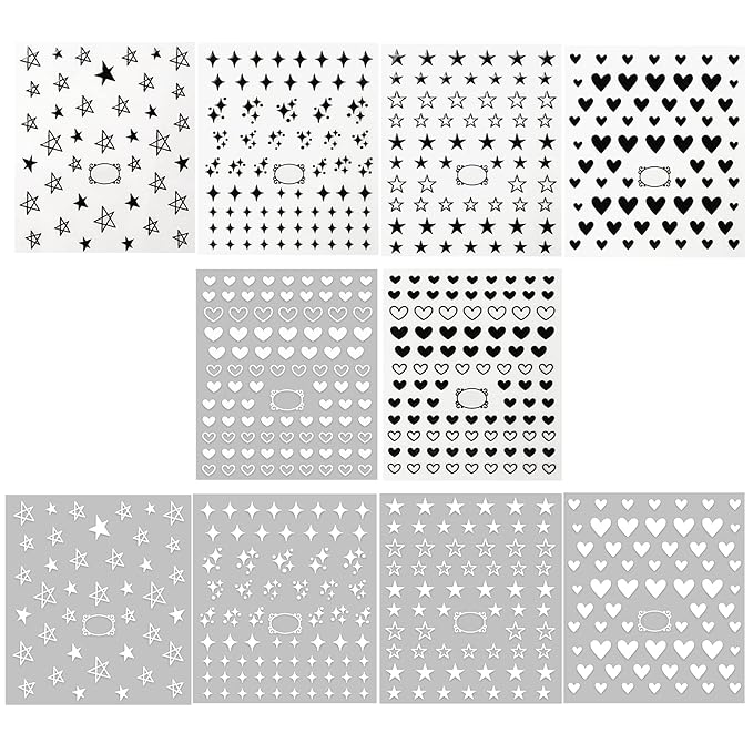 Black and White Hearts Stars Nail Stickers for Women Girls Kids Nail Decoration Self Adhesive Nail Art Decals for Natural Fingernails and Acrylic Nails Designs (Pack of 10)