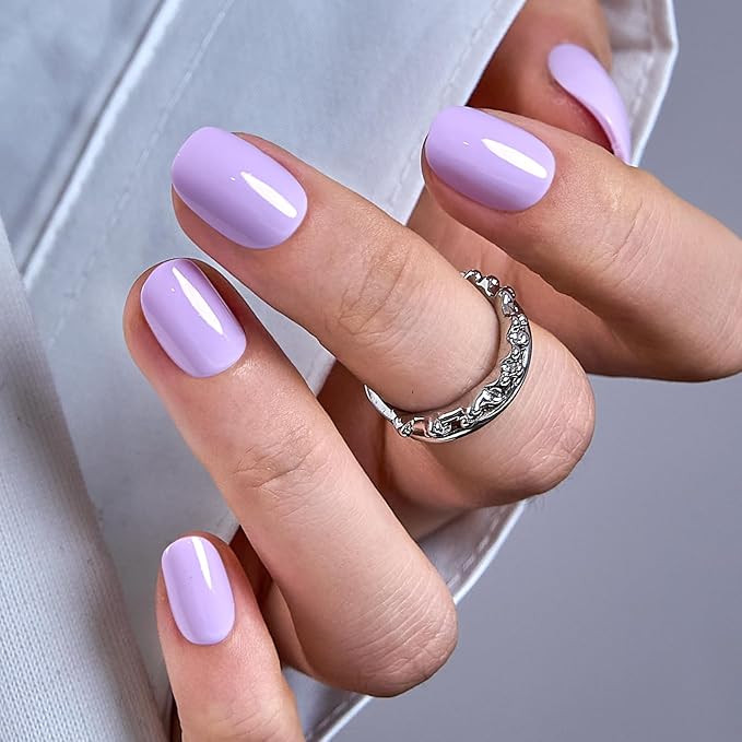 CurvLife Oval Press On Nails Short – 30Pcs Soft Gel Fake Nails, Reusable Glue On Nail Kit with Adhesive Tabs, Natural Fit & Salon-Quality for Women & Girls (Violet Haze)
