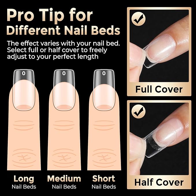 Nail Tips Square: 504PCS Tri-Layer Core Short Square Gel Nail Tips, 12 Sizes Soft Clear Nails Full Cover Acrylic False Fake Nails for Women Flat & Natural Nail Extensions Home