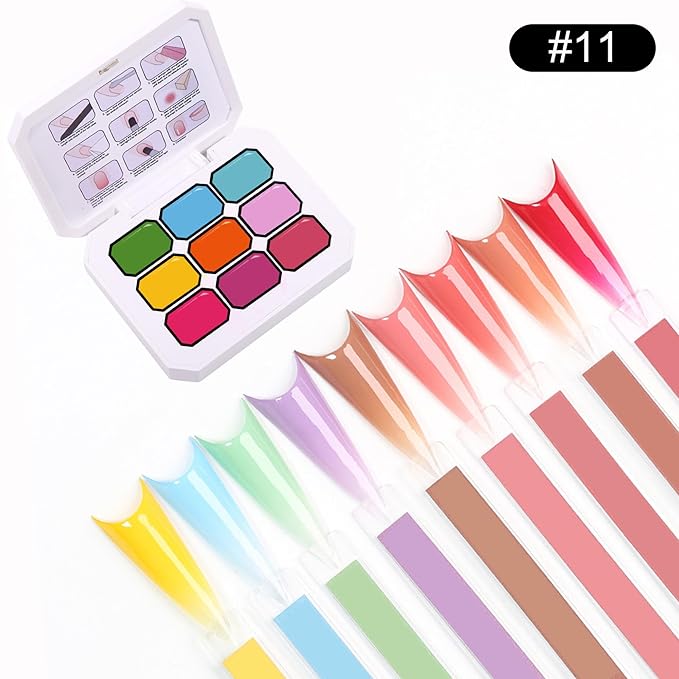 Gradient Ombre Nail Polish Kit, 9 Colors, 100 Sponges, French Manicure Tool Set with Stickers (Rainbow Rush Ombre Set #11)