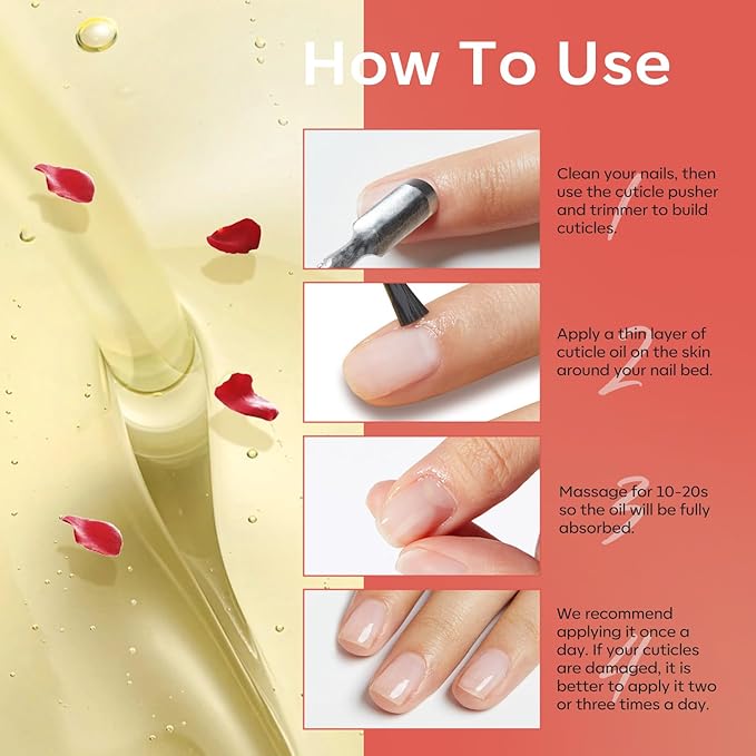 modelones Nail Strengthener Cuticle Oil for Nails Rose Nail Oil for Growth and Strength Nail Growth Oil Cuticle Care Quick Dry Nail Care Moisturize and Strengthen Damaged Nails 15ml 0.5Fl Oz