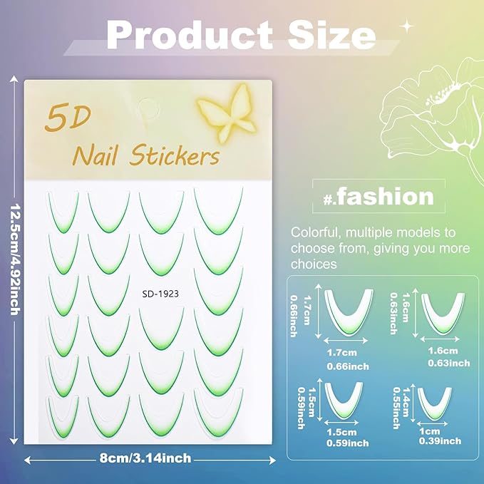 12 Sheets French Tip Nail Stickers for Gradient French Line Nail Art Stickers, Color Wave Stripe Nail Decals Self Adhesive Nail Tips Guides Stripe Lines Sliders for Women Girls Nail Decoration 807-3