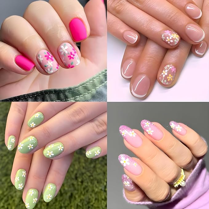 30 Sheets Flower Nail Art Stickers Decals Self-Adhesive Nail Decals Multicolor Floral Designs Nail Supplies Cute Heart Nail Decoration Spring Daisy Nails Accessories for Women