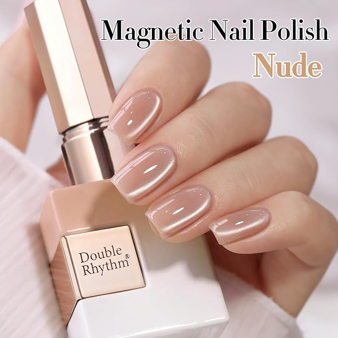 Double Rhythm 0.5 Oz Cat Eye Gel Polish with Magnet Same Color Same Bottle Holographic Glitter Shimmer Translucent Color Salon 15 ML Magnetic Nail Art ((Nude-MC1167)