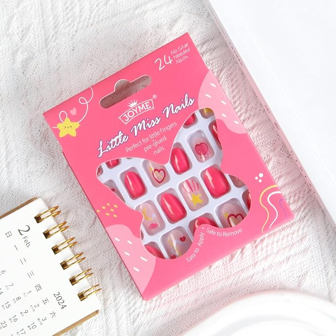 Cute Press on Nails for Kids,Girls Trendy Stuff Fake Nail Kit for Ages 6-12, Pre-glue Glitter Short Acrylic Nail Stick on Nails, Great for Girl Birthday Gifts, Parties&Makeovers Decoration