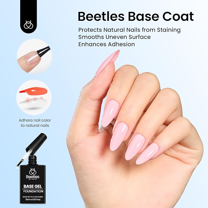 Beetles Gel Top Coat and Base Coat Set - 2Pcs 15ml Super Shiny and Long Lasting for Gel Nail Polish Soak Off LED Nail Lamp Fall Halloween Nail Art Design
