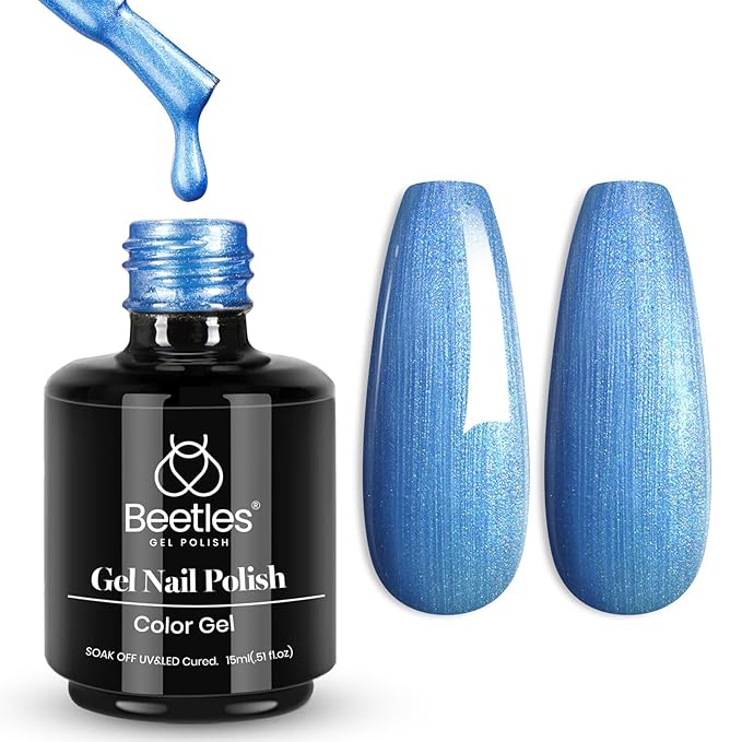 Beetles Pearl Gel Nail Polish - 15ml Blue Nail Polish Drawing Swirl Shell Thread Effect Dark Blue Gel Polish Soak Off UV & LED Cured Long-Lasting Manicure St Patrick Day Gift for women