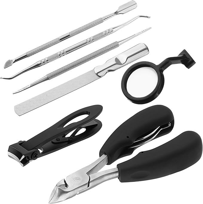 Navaris Thick Nail Clipper Set - Precise Large Heavy Duty Nail Cutters for Thick Toe Nails - Big Toenail Clippers Kit for Thick Nails - Comfortable Easy Grip - with Storage Bag