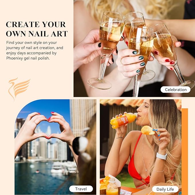 Phoenixy 30 Pcs Gel Nail Polish Set, 25 Colors Nail Polish Set with Pink Tangerine Orange Pink 5pcs Base Top Coat Nail Art Kit Gifts for Women