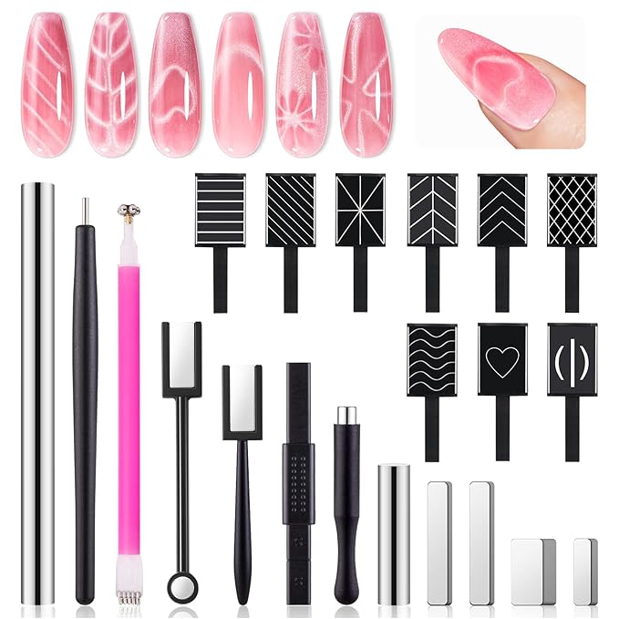 MelodySusie Nail Magnet Set, 21PCS Cat Eye Gel Nail Polish Magnets, Round Square Double Ended Magnet Stick, Cat Eye Magnet for Nails, Strong Magnetic Nail Polish Magnets Nail Design Tools