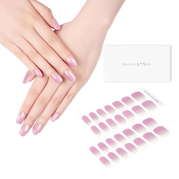 DANNI & TONI Semi Cured Gel Nail Strips Lavender Gradient (Lilac Sheen) Fine Glitter Ombre Gel Nail Wraps 28 Stickers