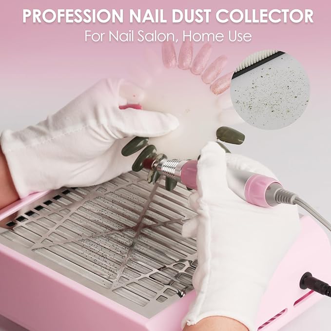 Nail Vacuum Dust Collector for Nails Pink Nail Dust Collector Vacuum, Nail Duster Collector Fan for Nails Dust Collector Acrylic Nails with a Brush for Manicure Salon