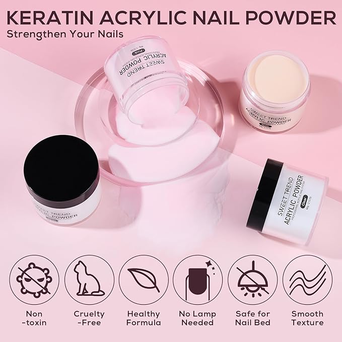 Acrylic Nail Powder: 60g Clear White Pink Nude Acrylic Powder Set Professional Acrylic Nail Powder Polymer Colored Nail Extensions Kit for Carving Nails