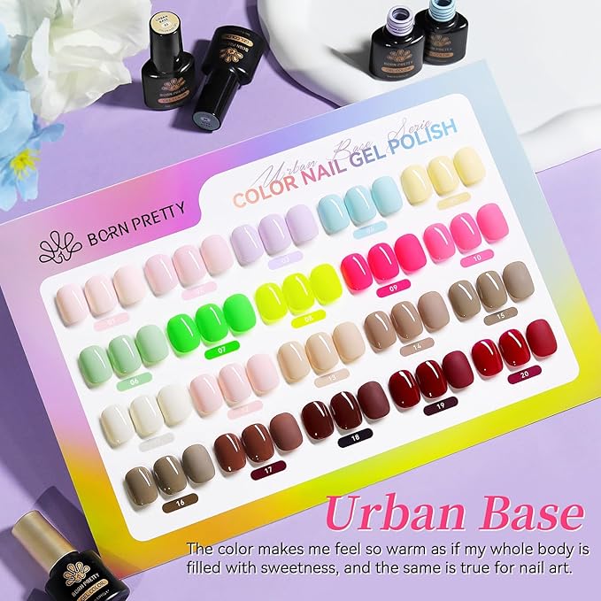 BORN PRETTY Pastel Gel Nail Polish Set 23Pcs -Spring Summer Easter Gift Collection Macaron Candy Sweet Nude Pink Green Yellow Purple Neon Hot Pink Gel Polish Kit with Base & Glossy Matte Top Coat