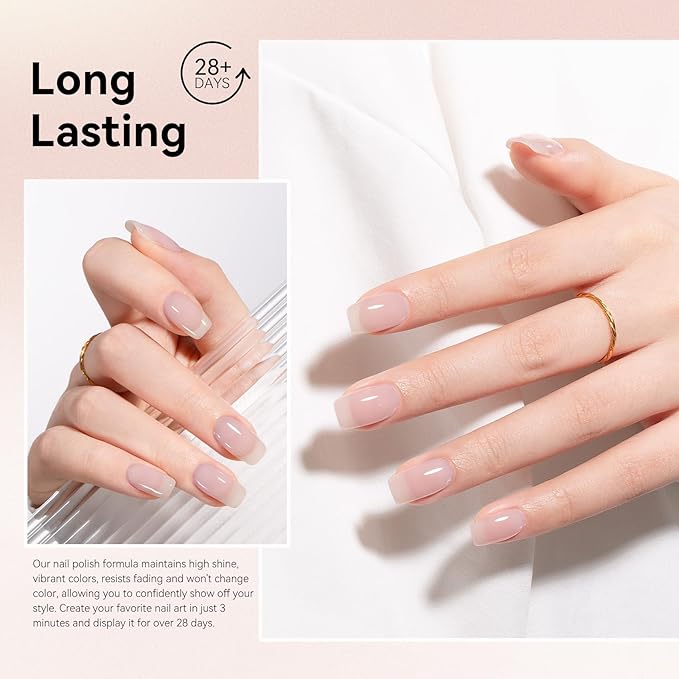 MEGIOR Milky Pink Jelly Gel Nail Polish 0.5 Fl Oz Neutral Transparent Colors Soak Off UV LED Lamp Light Cure Gel Polish Kit for Salon and Nail Art Starter Manicure DIY at Home