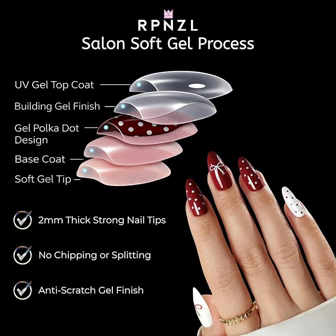 Press On Nails - Paris | French Tip, UV Finish Almond Nails, Reusable | 16 Sizes - 32 Nails in Kit with Glue (Love)