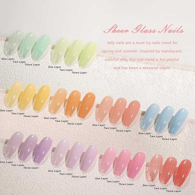 Jelly Pastel Gel Nail Polish Set 10Pcs Candy Colors Collection,Translucent Spring Summer nail gel polish Manicure at Home DIY Easter Mother's Day Gifts